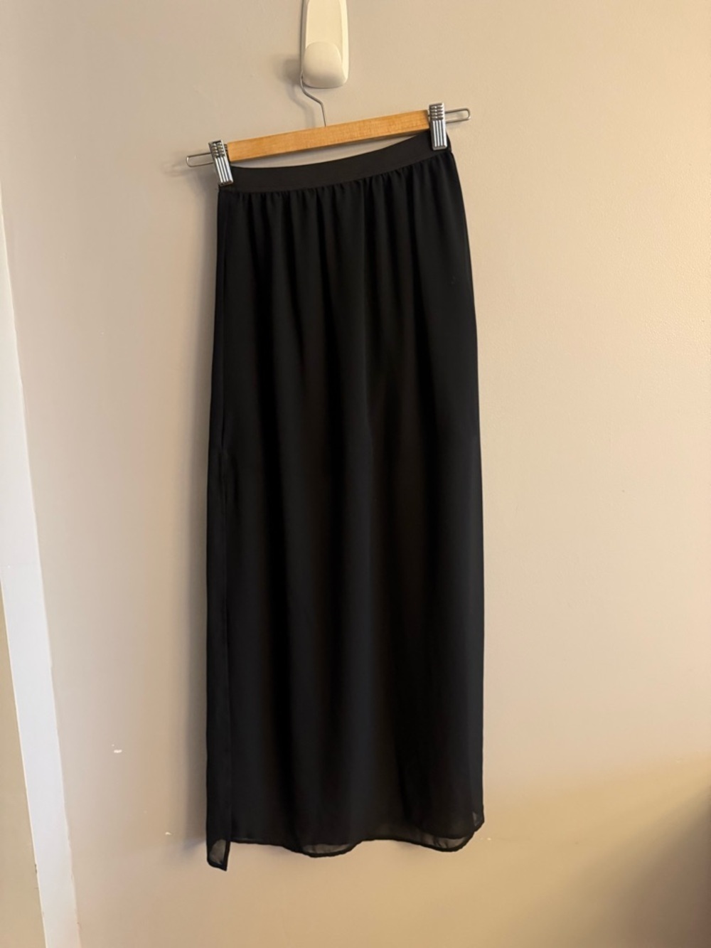 H&M Black Chiffon Midi Skirt Sheer Overlay Elastic Waist Minimalist Slip Skirt